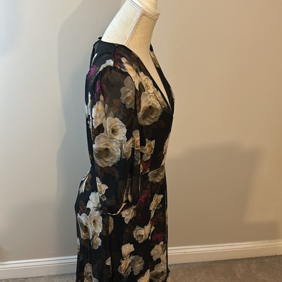 New Clavin Klein Faux Wrap Black Floral Dress Size 8 - Picture 12 of 14